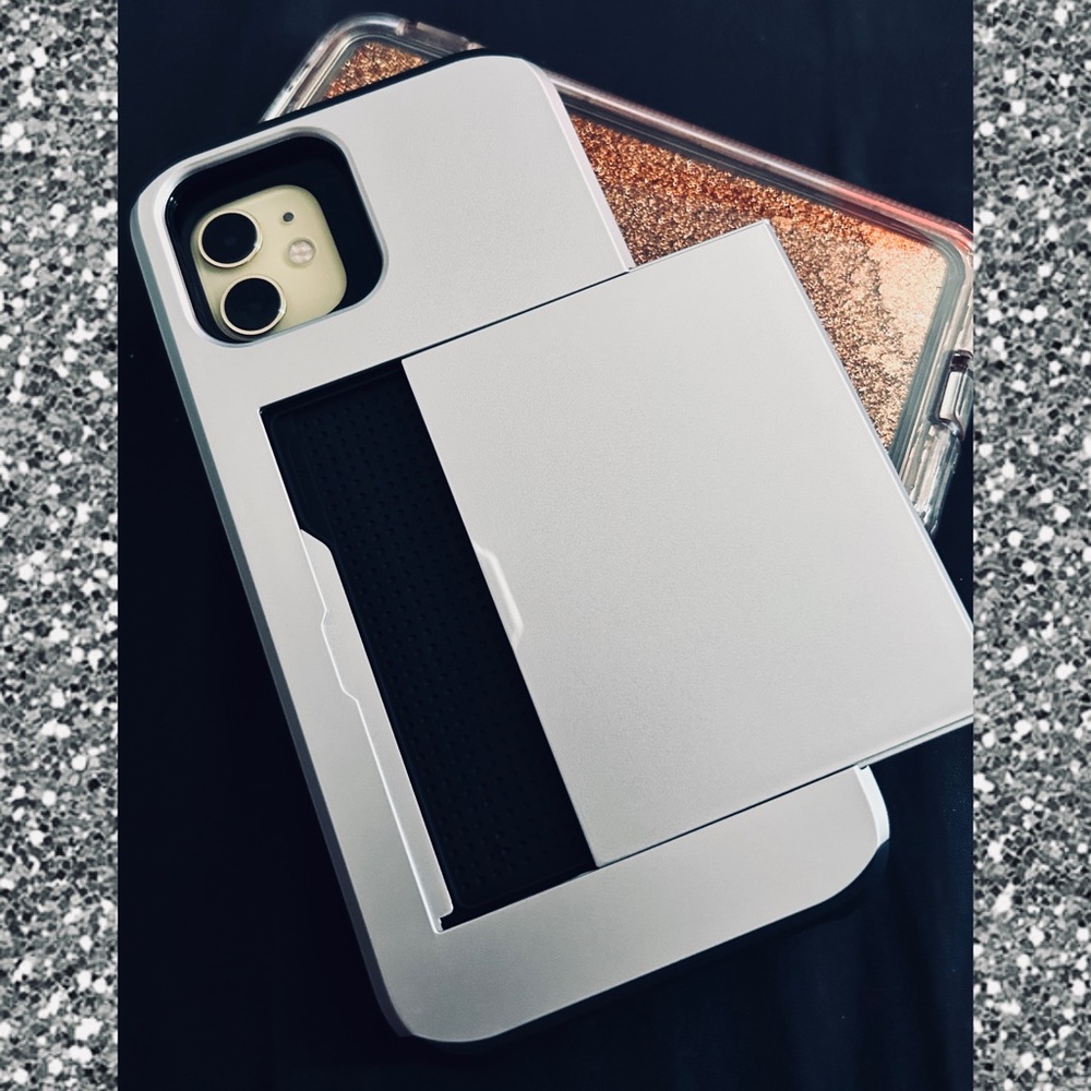 Luxury Silver Drop Resistant Card Slot Wallet / iPhone 13 Pro Max Case